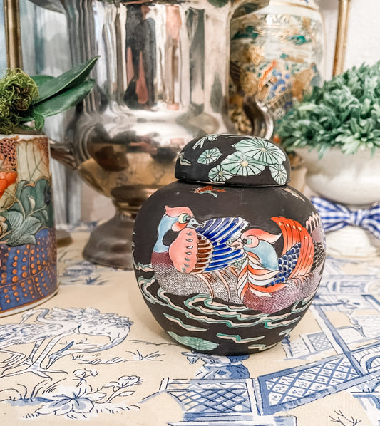 Vintage Famille Noir Jar with Ducks and Lily Pads