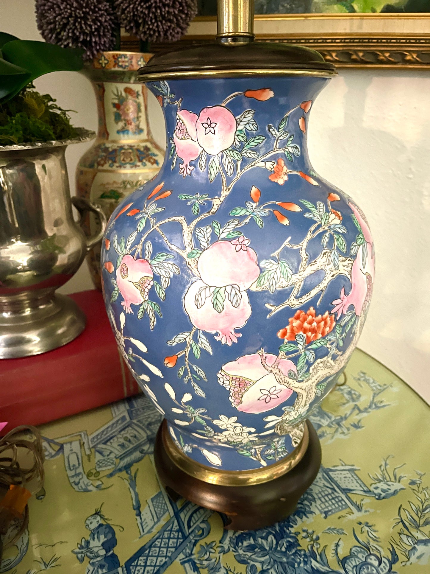 Vintage Chinoiserie Pomegranate Lamps-Pair