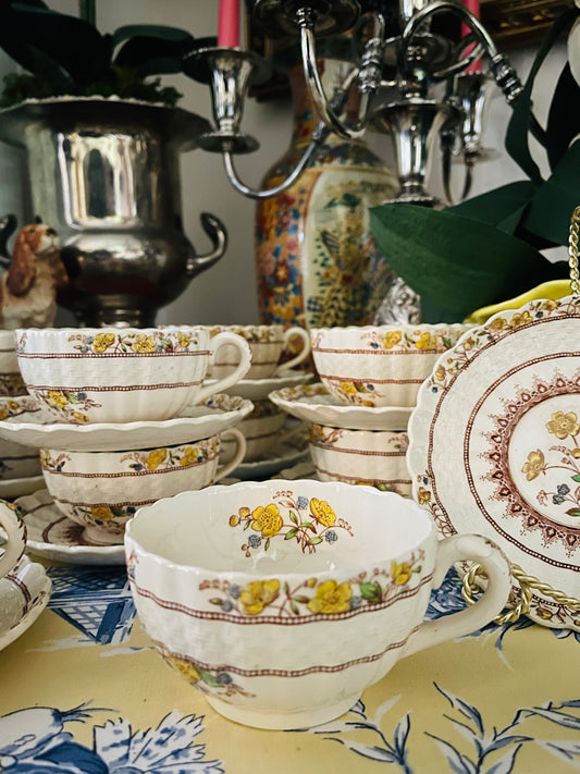 Vintage Copeland Spode Buttercup Cup and Saucer Set-Set includes 6 cups and 6 saucers