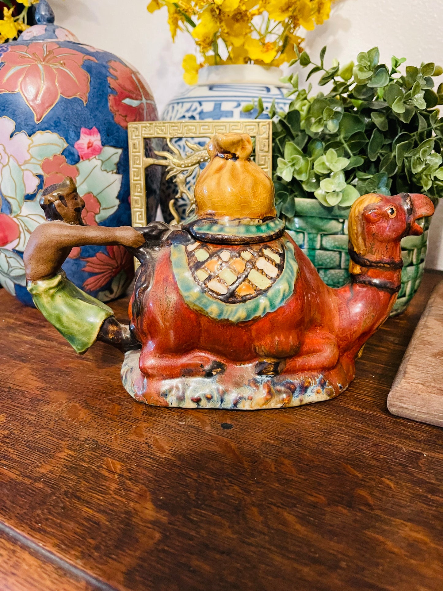 Vintage Majolica Camel Tea Pot, Camel Shelf Decor