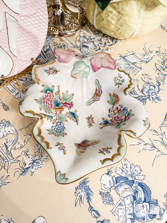 Vintage Herend Queen Victoria Leaf Dish, Hand Painted Hungary Porcelain,