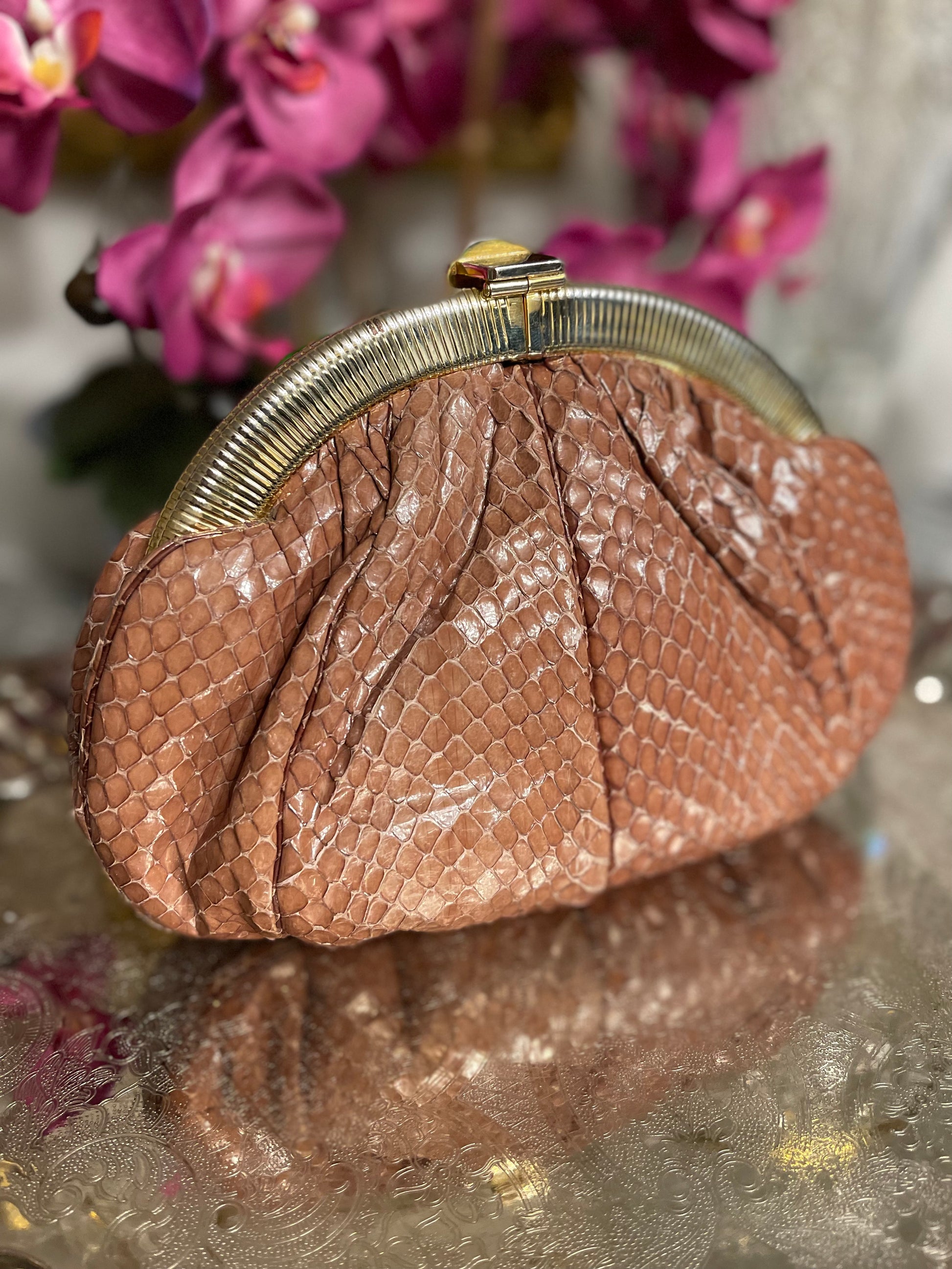Vintage Judith Leiber Snakeskin Clutch, Jeweled Clasp – Under The Copper  Roof
