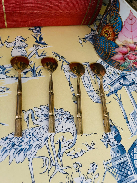 Vintage Chinoiserie Brass Bamboo Table/Tea Spoons