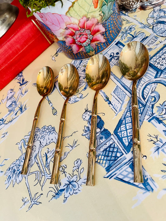Vintage Brass Bamboo Soup Spoons, Set of Four