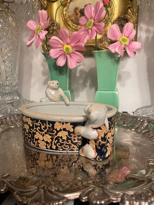 Chinoiserie Cachepot with Monkey and Dog -So Fun