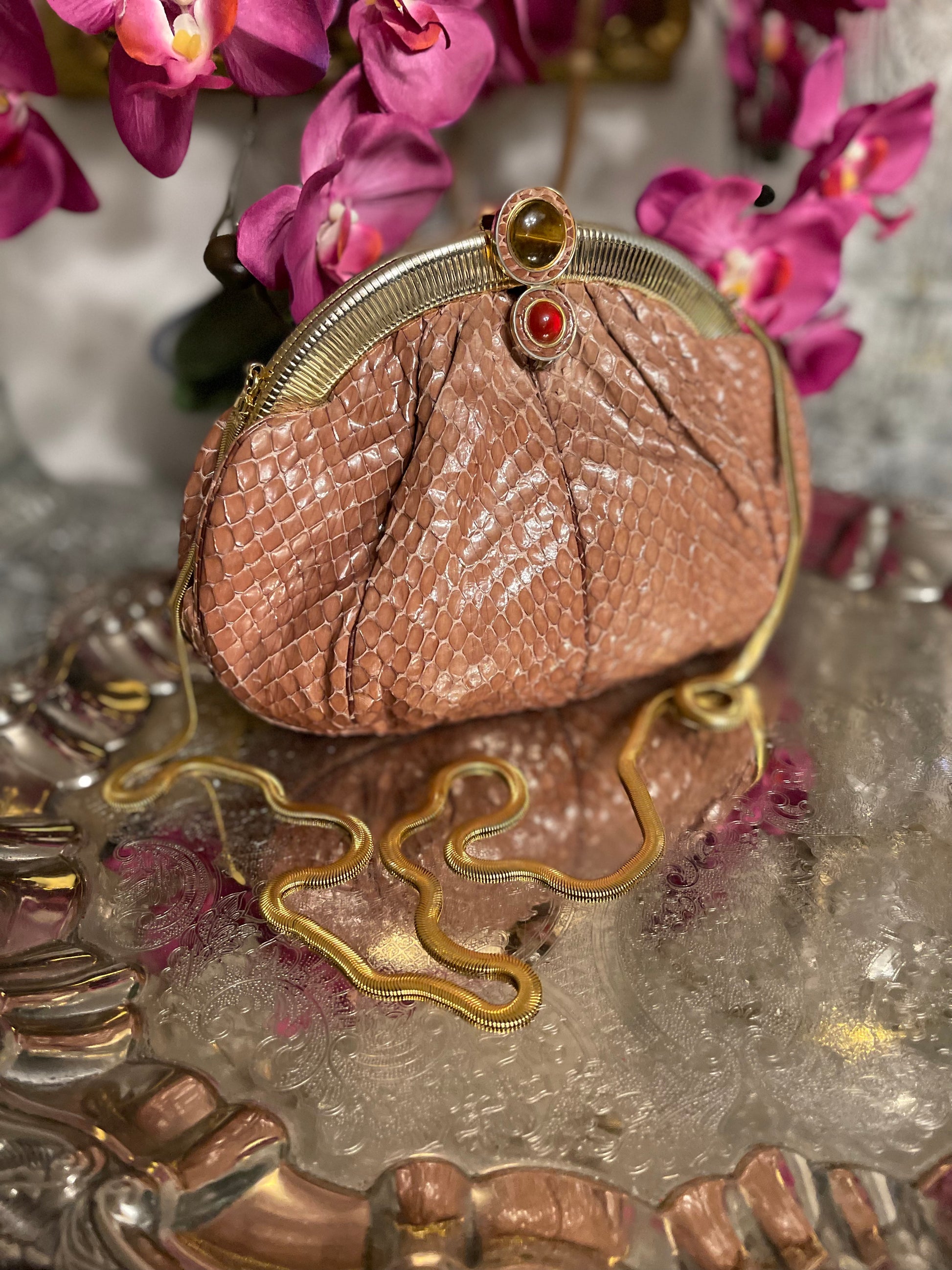 Judith Leiber Metallic Bronze Snakeskin Clutch – Ladybag International