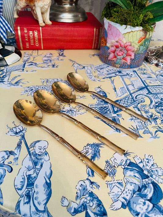 Vintage Brass Bamboo Soup Spoons, Set of Four