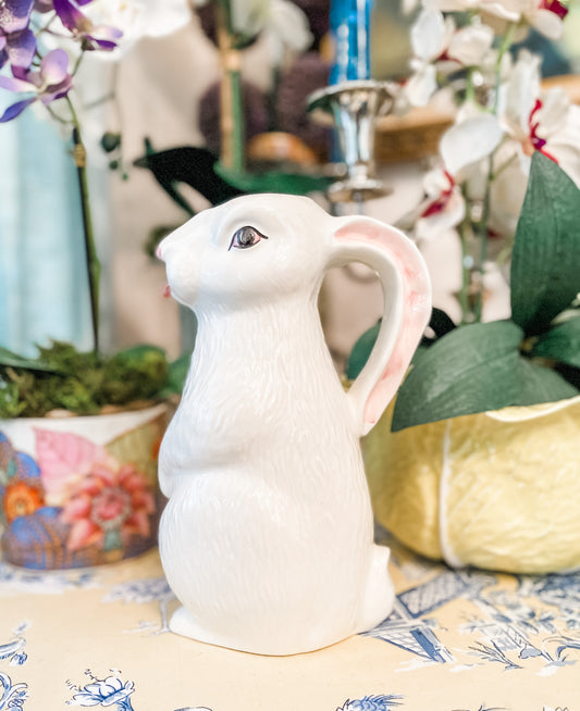 Bordallo Pinheiro Rabbit Pitcher, Hand Painted, Made in Portugal, Water Wine Pitcher