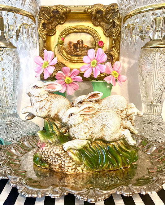 Majolica Bunnies Romping Through A Meadow