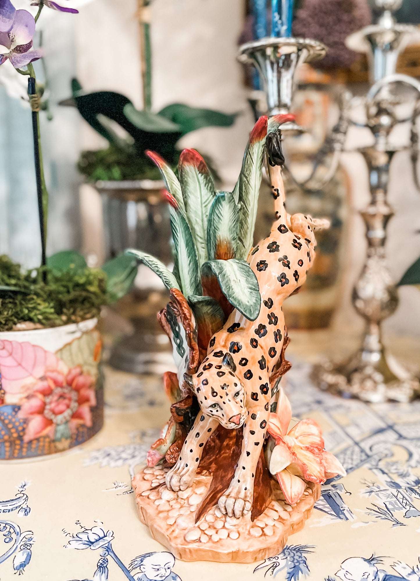 Fitz and Floyd Exotic Jungle Leopard Pouncin Candle Holder