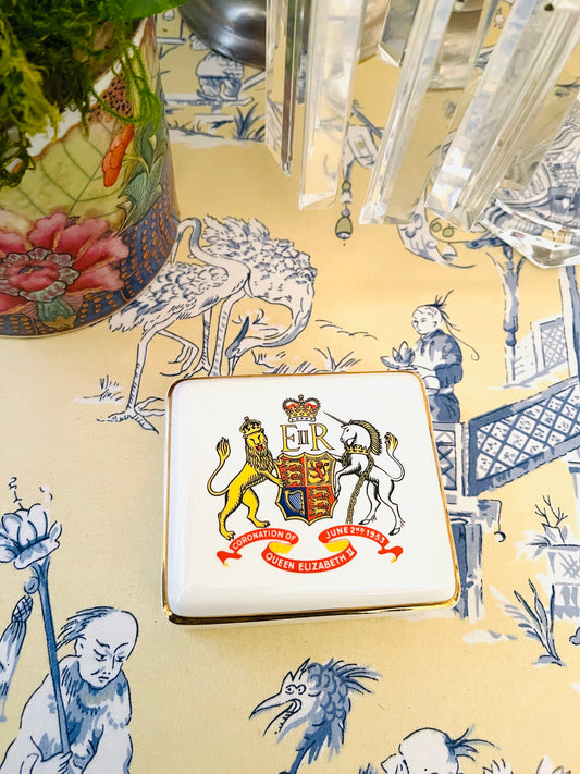 Vintage 1953 Queen Elizabeth II Coronation Trinket Box and Small Tray, Bone China, Made in England