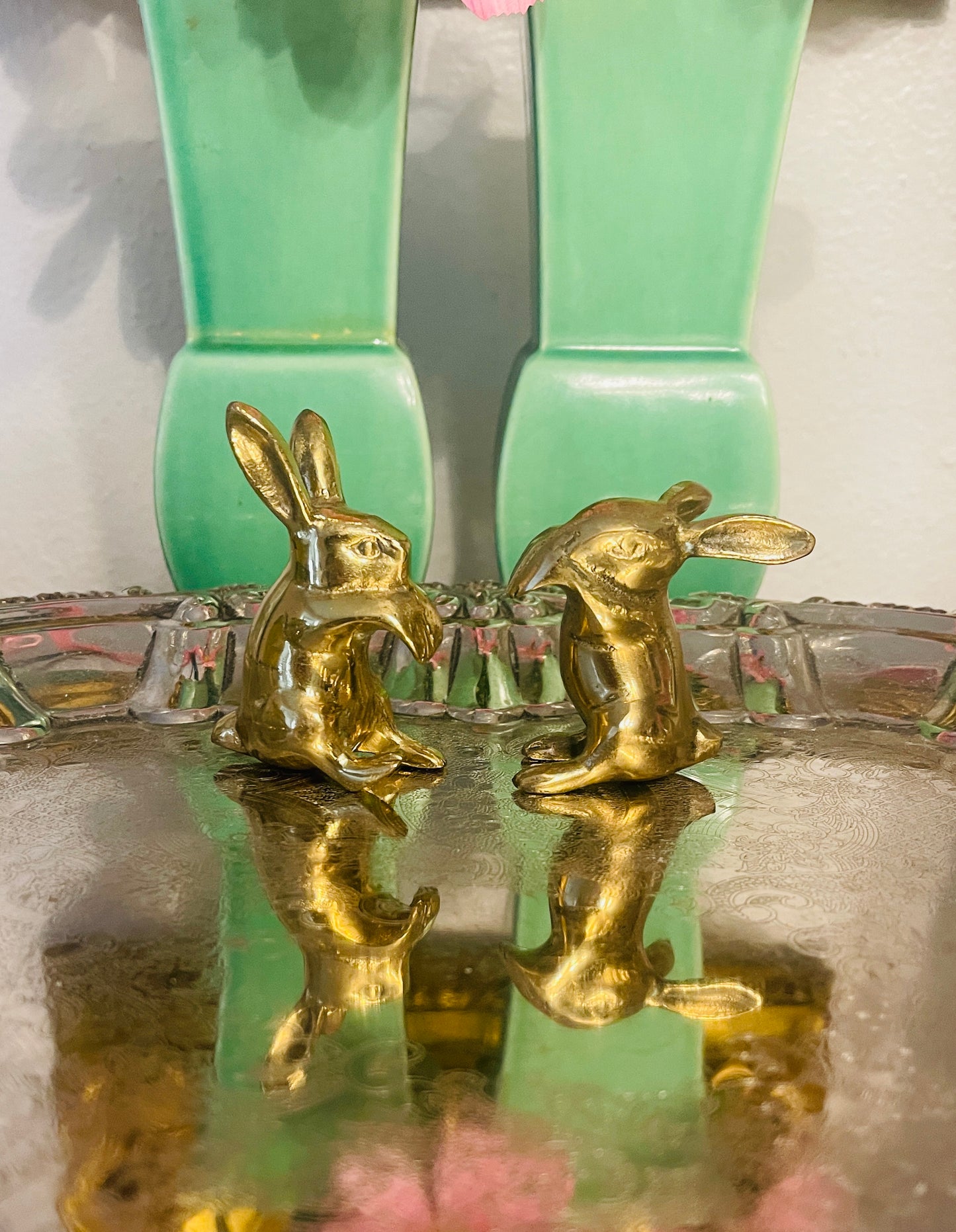 Pair of vintage Brass Bunny Pot Hangers
