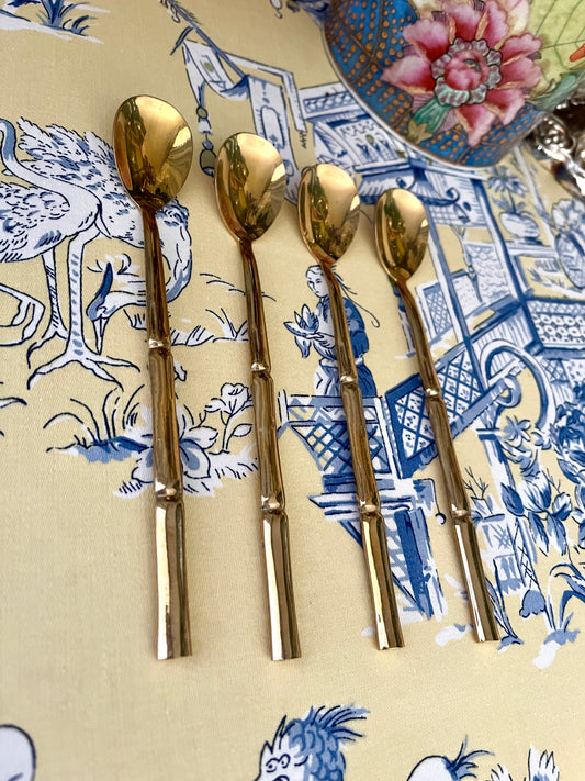 Vintage Chinoiserie Bronze Bamboo Iced Tea Spoons