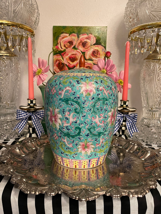 Turquoise Famille Rose Large Porcelain Ginger Jar