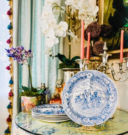 Vintage Blue & White Restaurant Plates, Blue and White Divided Grill Plates, Set of Two, Made in Japan