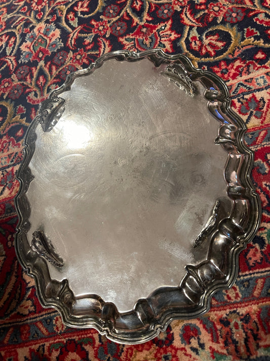 Vintage Silverplate Footed Tray with Etched Center Pattern