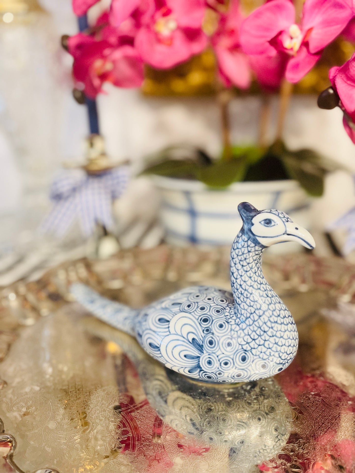 Vintage Blue and White Chinoiserie Peacock