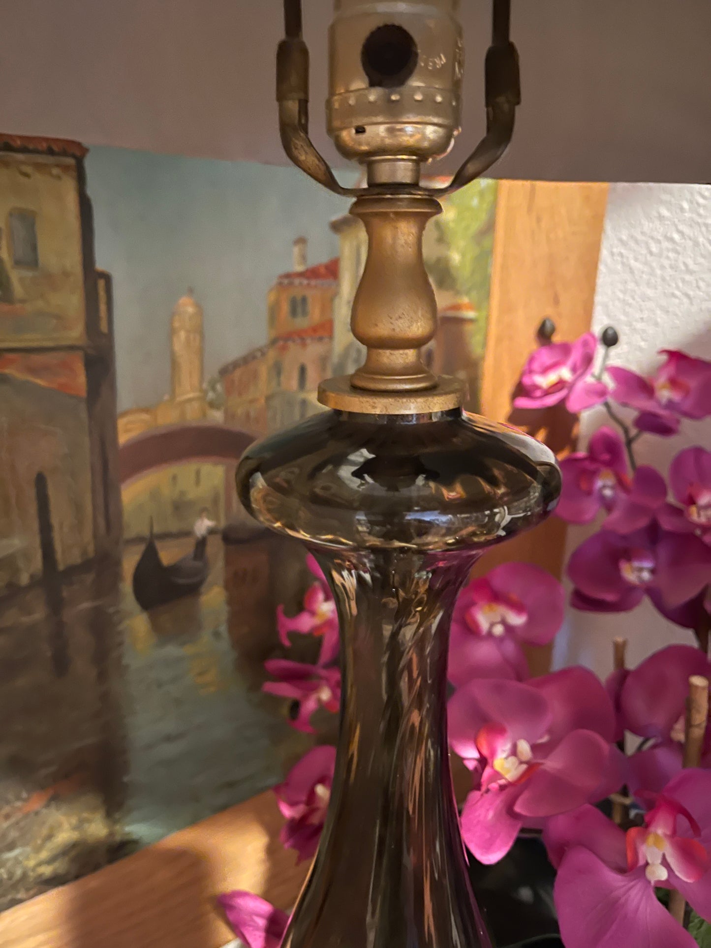 Italian Murano Smoke Glass Table Lamp Pair,MCM