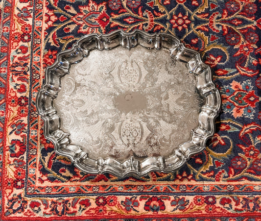 Vintage Silverplate Footed Tray with Etched Center Pattern