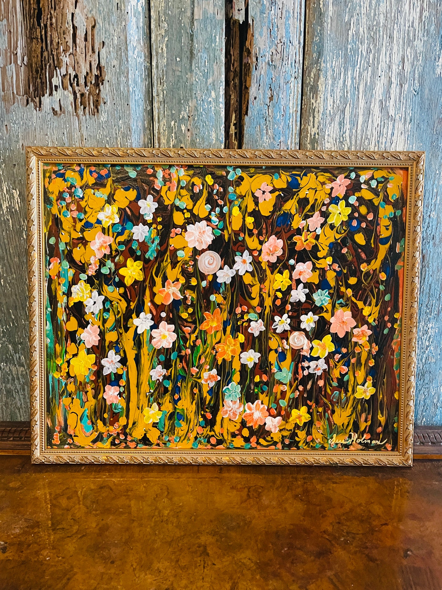 Vibrant Floral Painting, Whimsical Flower Painting, Artist Signed, Estate Art