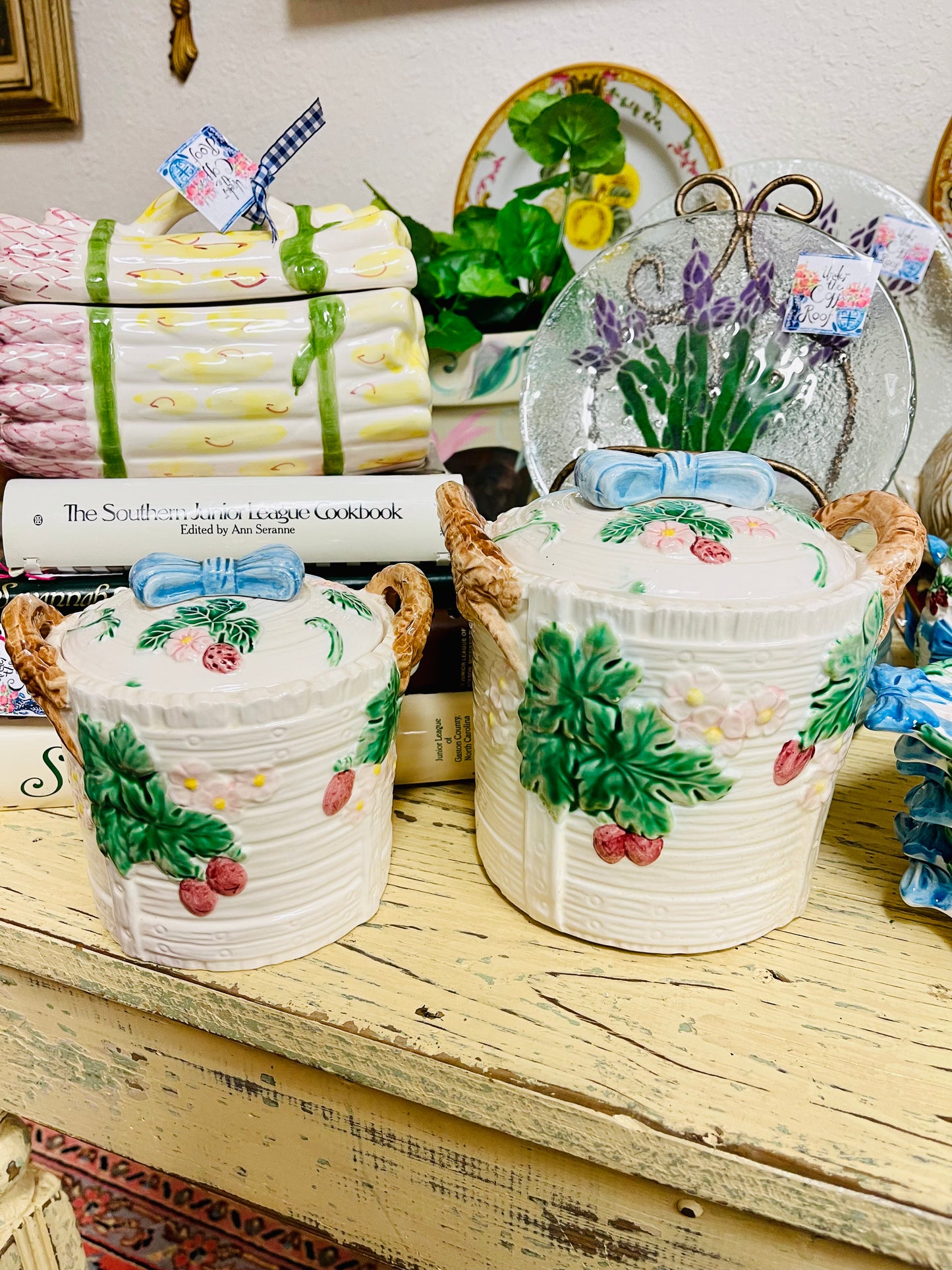 The Haldon Group Blue Ribbon and Bow Basketweave Canister Set