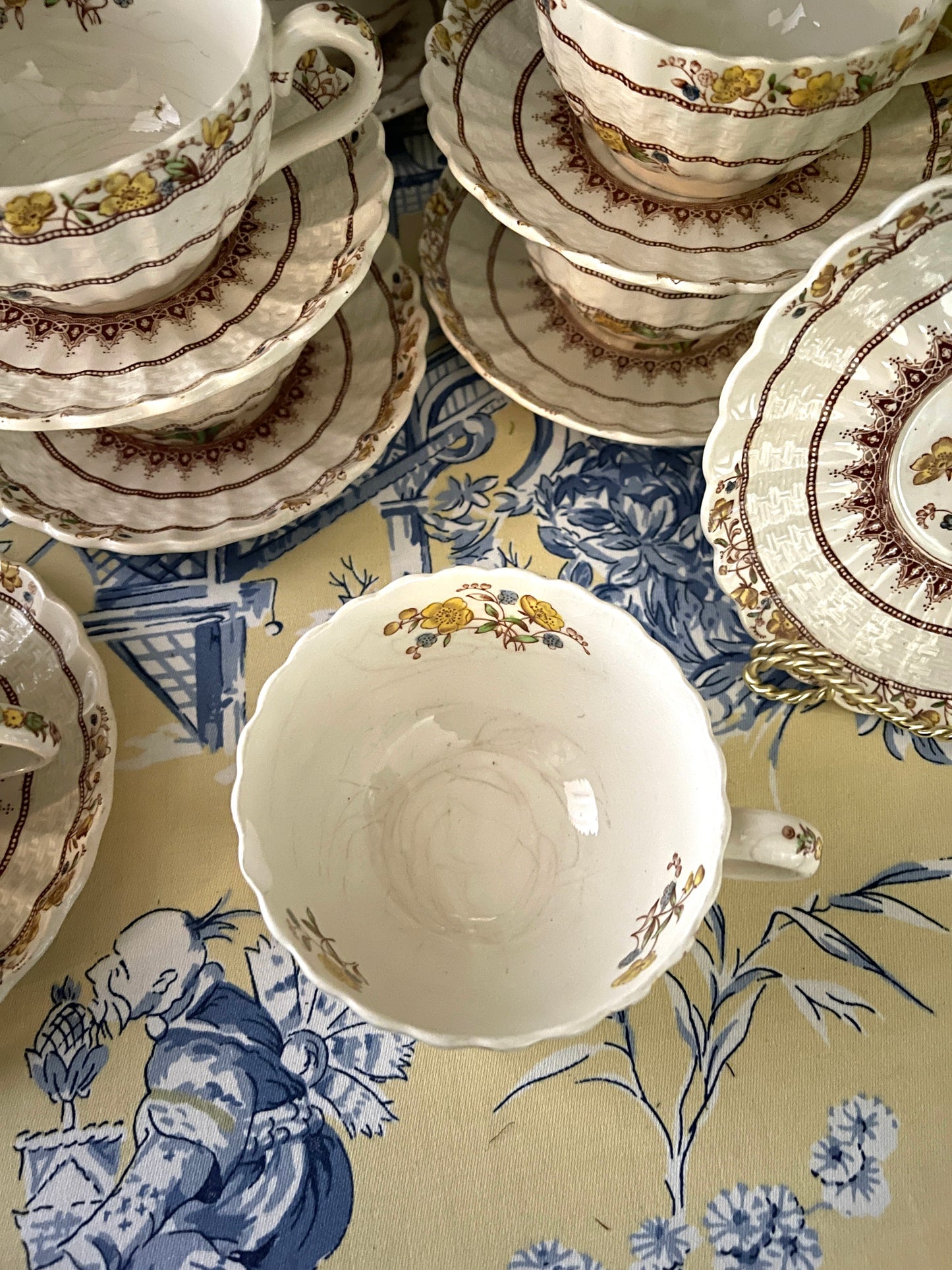 Vintage Copeland Spode Buttercup Cup and Saucer Set-Set includes 6 cups and 6 saucers