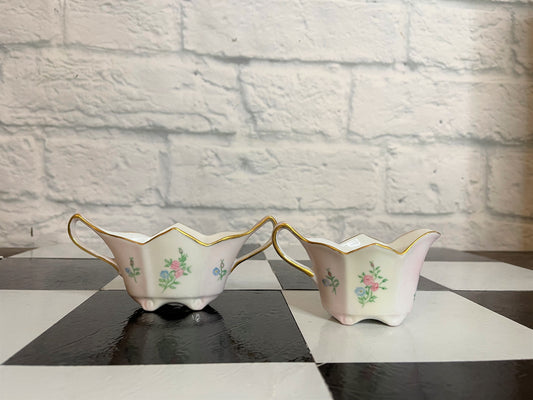 Pink and White Floral Creamer and Sugar Set - Vintage - Hand Painted