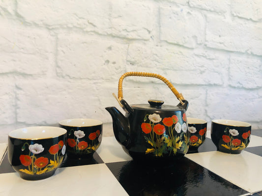 Vintage Tea Set with Vibrant Poppies - Made in Japan