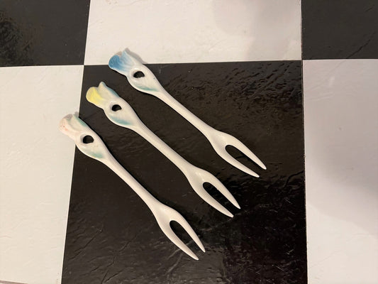 Porcelain Cocktail Forks - Set of 3